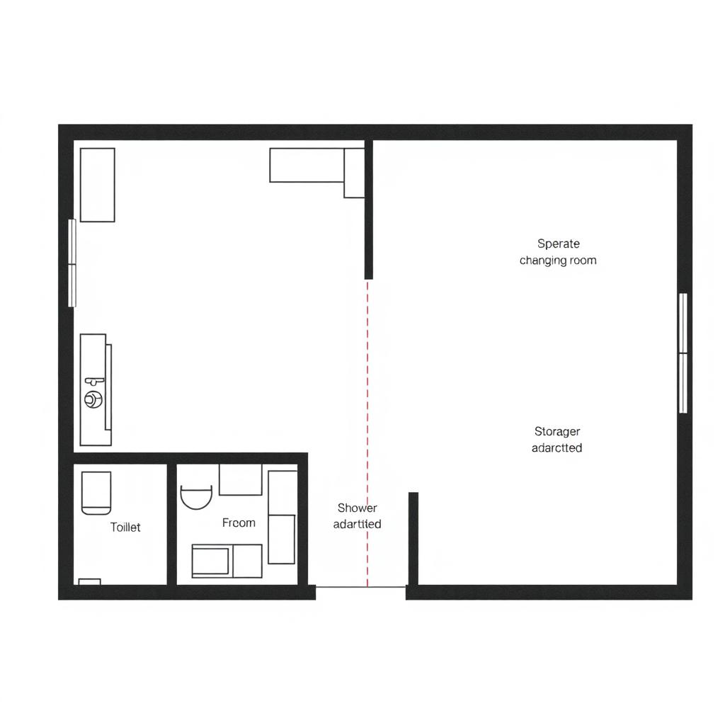 A detailed floor plan of a 100 square meter takeout food preparation facility