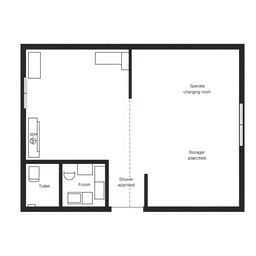 A detailed floor plan of a 100 square meter takeout food preparation facility