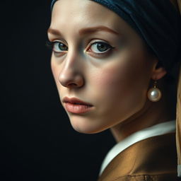 A cinematic composition raw photograph inspired by 'Girl with the Pearl Earring'