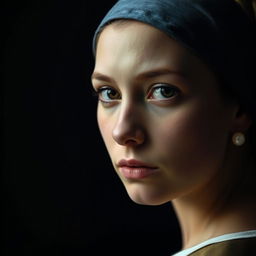 A cinematic composition raw photograph inspired by 'Girl with the Pearl Earring'