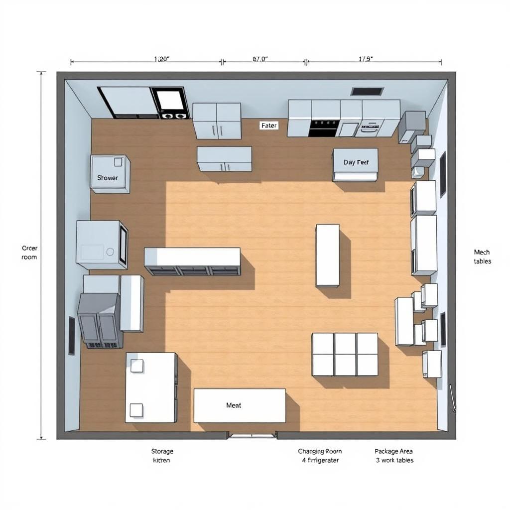 A detailed layout of a takeout food preparation facility