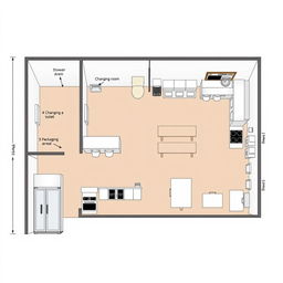 A detailed layout of a takeout food preparation facility