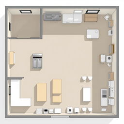 A detailed layout of a 150 square meter takeout food preparation facility