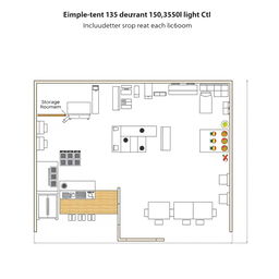 A detailed layout of a 150 square meter takeout food preparation facility