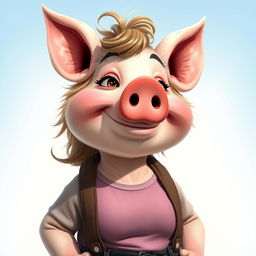 A whimsical and imaginative depiction of a pigwoman, blending human and pig features in a friendly and approachable manner