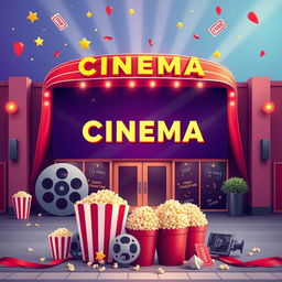 Create an eye-catching and vibrant image designed to cover a cinema