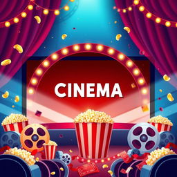 Create an eye-catching and vibrant image designed to cover a cinema