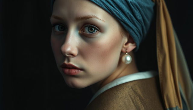 A portrait photograph of a girl with a pearl earring, inspired by the famous painting