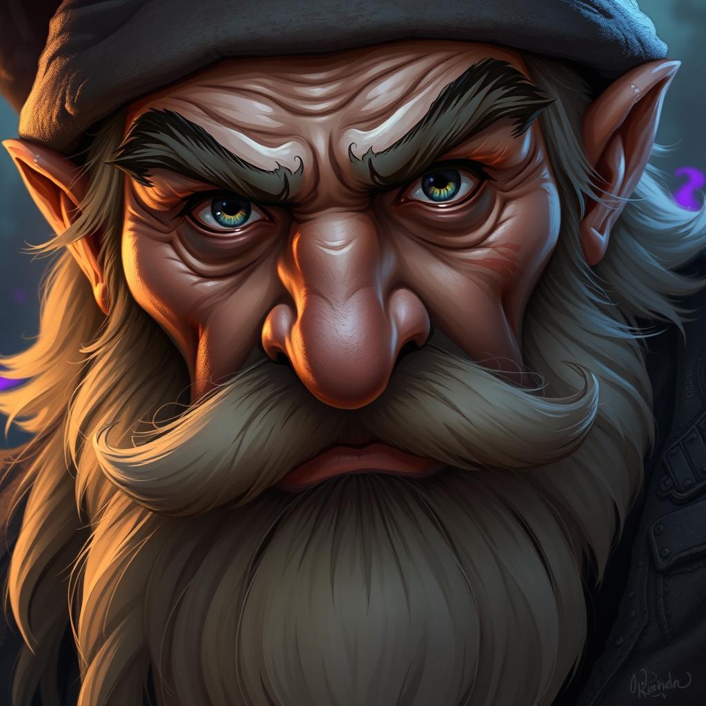 A close-up portrait of a battle-weary Dwarven Wizard