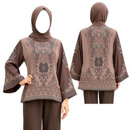 A stylish Muslimah women's top, showcasing modest fashion with elegant design, intricate patterns, and high-quality fabric