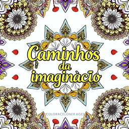 A book cover for a coloring book titled 'Caminhos da imaginação'