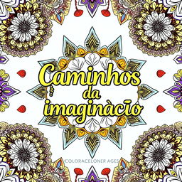 A book cover for a coloring book titled 'Caminhos da imaginação'