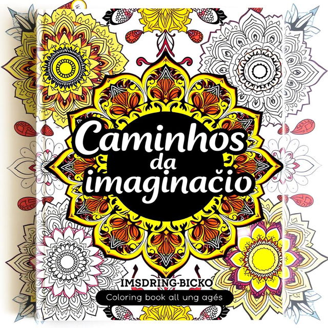 A book cover for a coloring book titled 'Caminhos da imaginação'