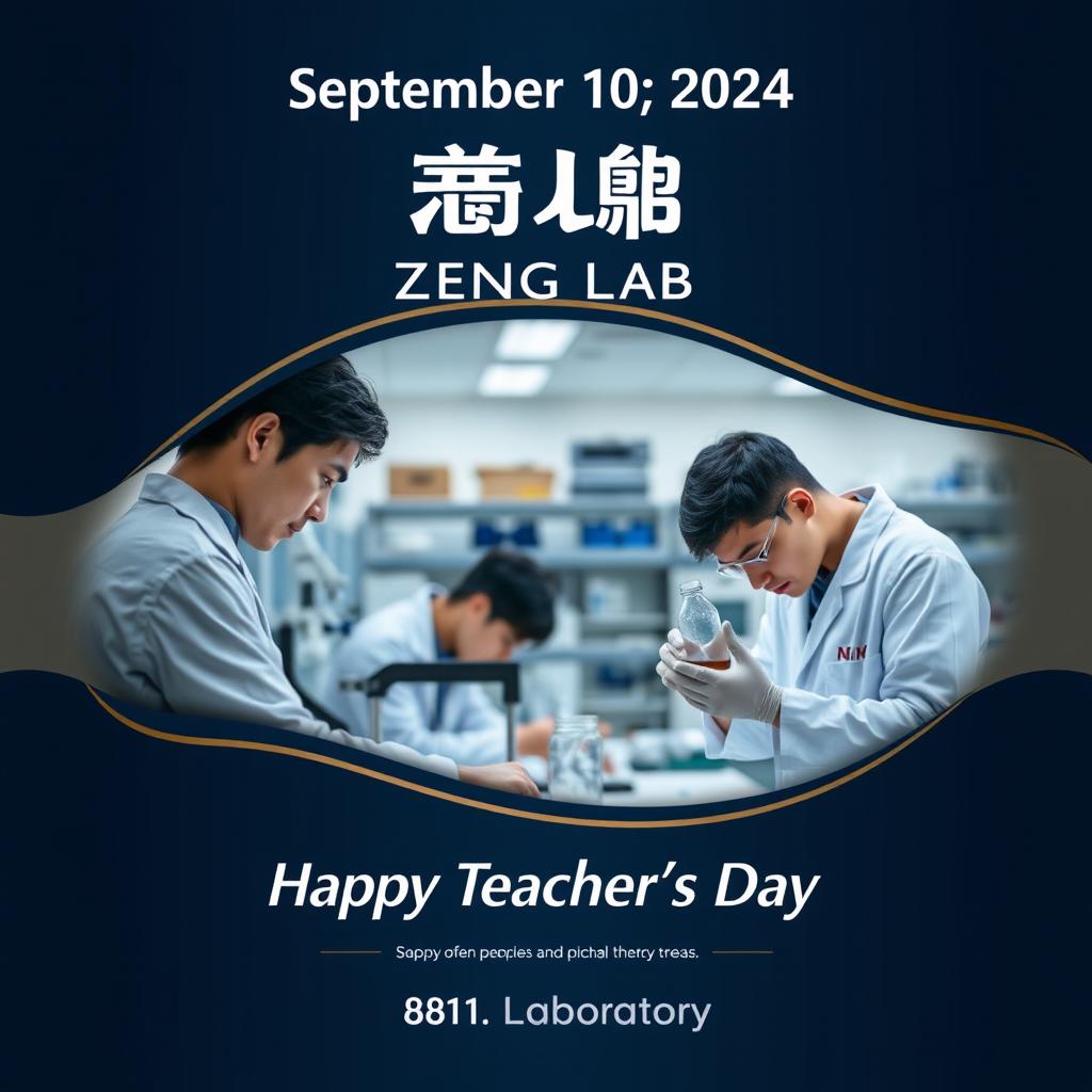 Create an electronic photo album cover for Teacher's Day with the text 'September 10, 2024', 'ZENG LAB', 'Happy Teacher's Day', and '811 Laboratory'