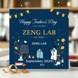 Create an electronic photo album cover for Teacher's Day that includes the following text: 'September 10, 2024', 'ZENG LAB', 'Happy Teacher's Day', and '811 Laboratory'