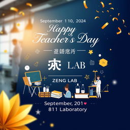 Create an electronic photo album cover for Teacher's Day that includes the following text: 'September 10, 2024', 'ZENG LAB', 'Happy Teacher's Day', and '811 Laboratory'