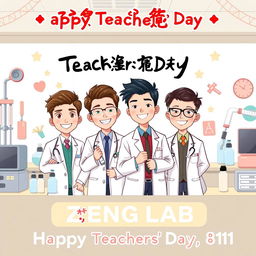 Create an electronic album cover for Teachers' Day featuring cartoon illustrations of male medical students