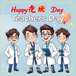 Create an electronic album cover for Teachers' Day featuring cartoon illustrations of male medical students