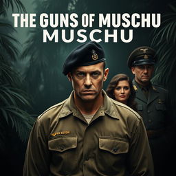 A gripping and intense movie poster for 'The Guns of Muschu', styled after the 'Sicario' movie poster