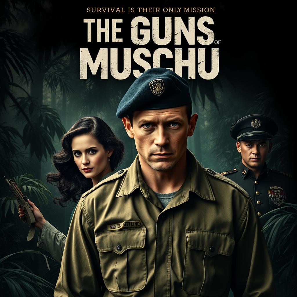 A gripping and intense movie poster for 'The Guns of Muschu', styled after the 'Sicario' movie poster