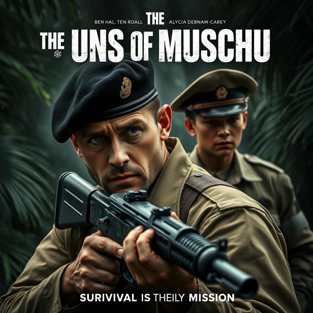 An intense movie poster for 'The Guns of Muschu', inspired by the style of the 'Sicario' movie poster