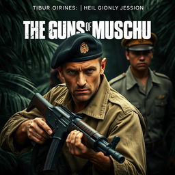 An intense movie poster for 'The Guns of Muschu', inspired by the style of the 'Sicario' movie poster