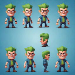 A vibrant 2D character for a video game, filled with unique details and a balanced mixture of comical and serious attributes to make it compelling for players.