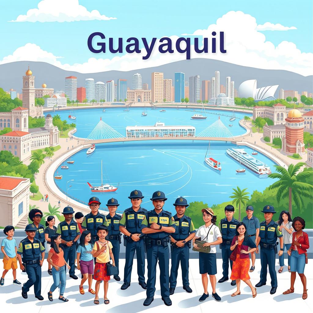 An inspiring and vibrant illustration of the city of Guayaquil, highlighting its efforts to improve security