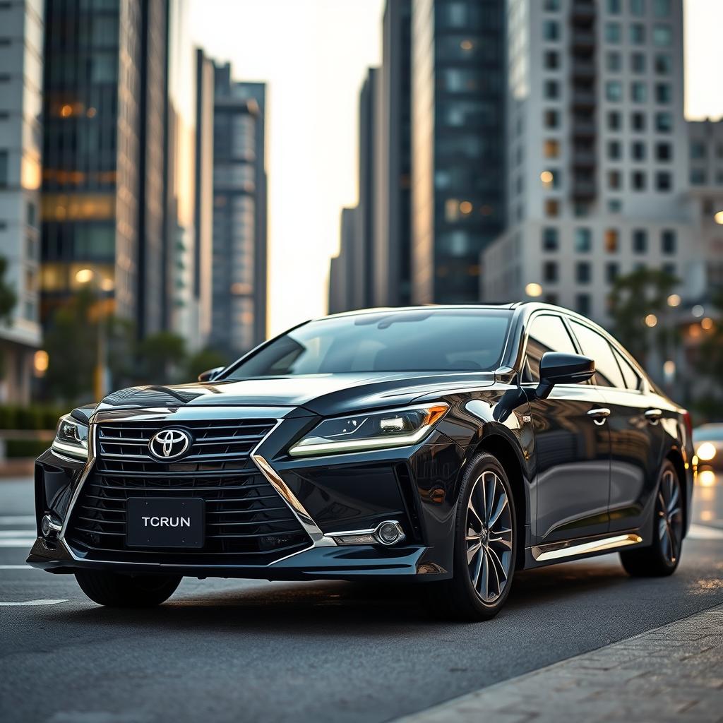 A sleek and stylish Toyota Crown 180 in a stunning black color, showcased on a modern urban street