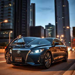 A sleek and stylish Toyota Crown 180 in a stunning black color, showcased on a modern urban street