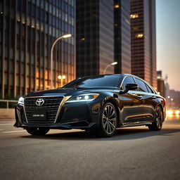 A sleek and stylish Toyota Crown 180 in a stunning black color, showcased on a modern urban street