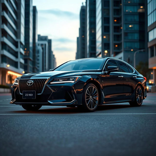 A sleek and stylish Toyota Crown 180 in a stunning black color, showcased on a modern urban street