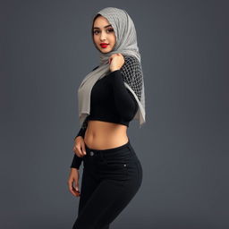 A beautiful and sexy Muslim girl with a captivating figure, standing confidently