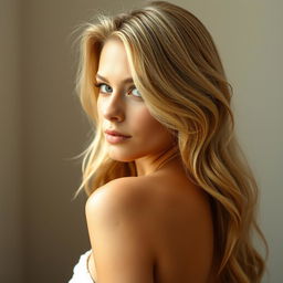 A portrait of a beautiful blonde woman with her back turned