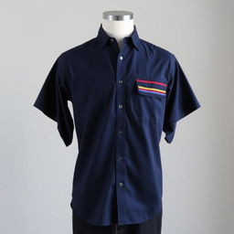 navy blue work shirt with three stripes on the left side