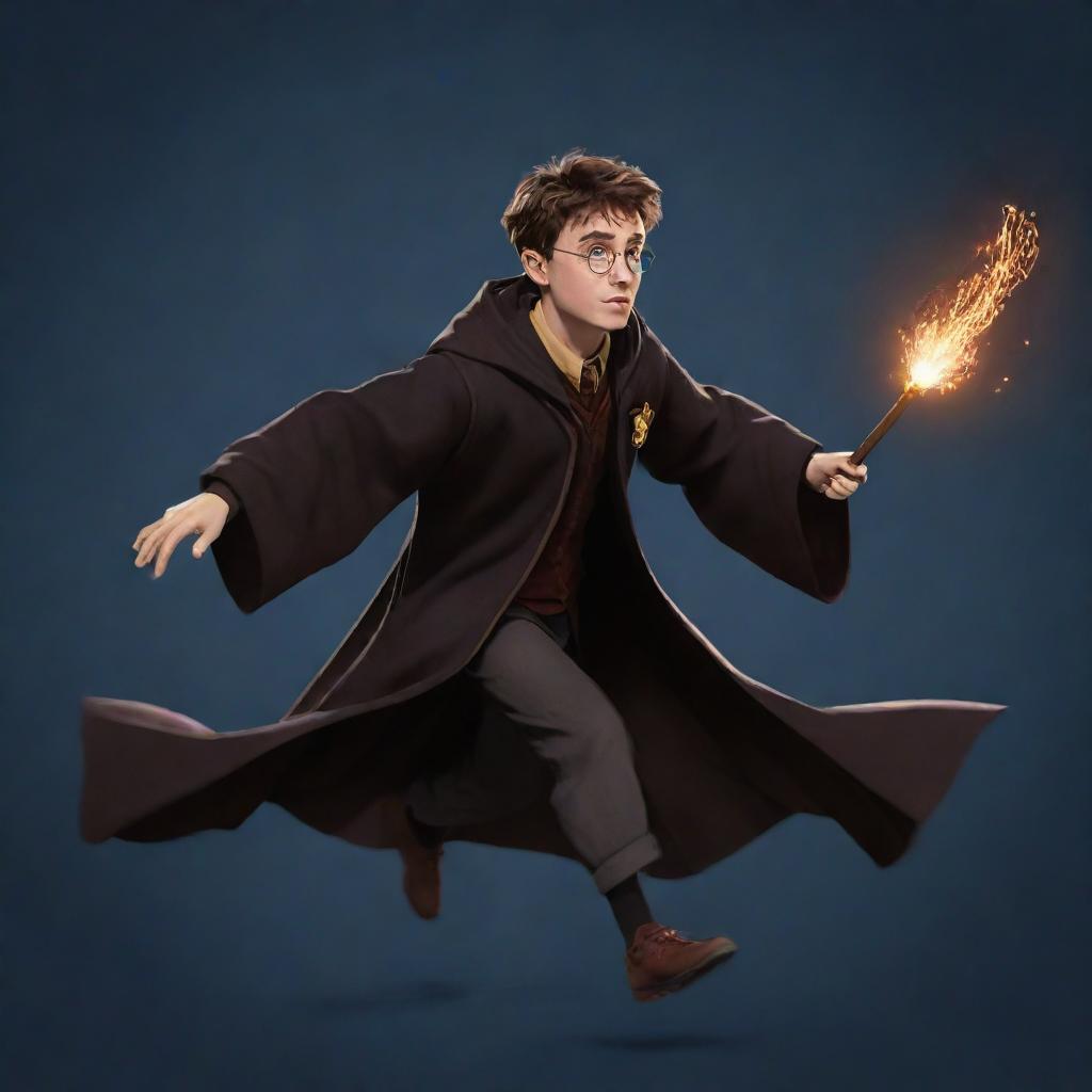 2D animation of a character running for a Harry Potter-inspired video game. The character wears wizarding robes, brandishes a wand and displays agility and magical sparks trailing behind as they run.