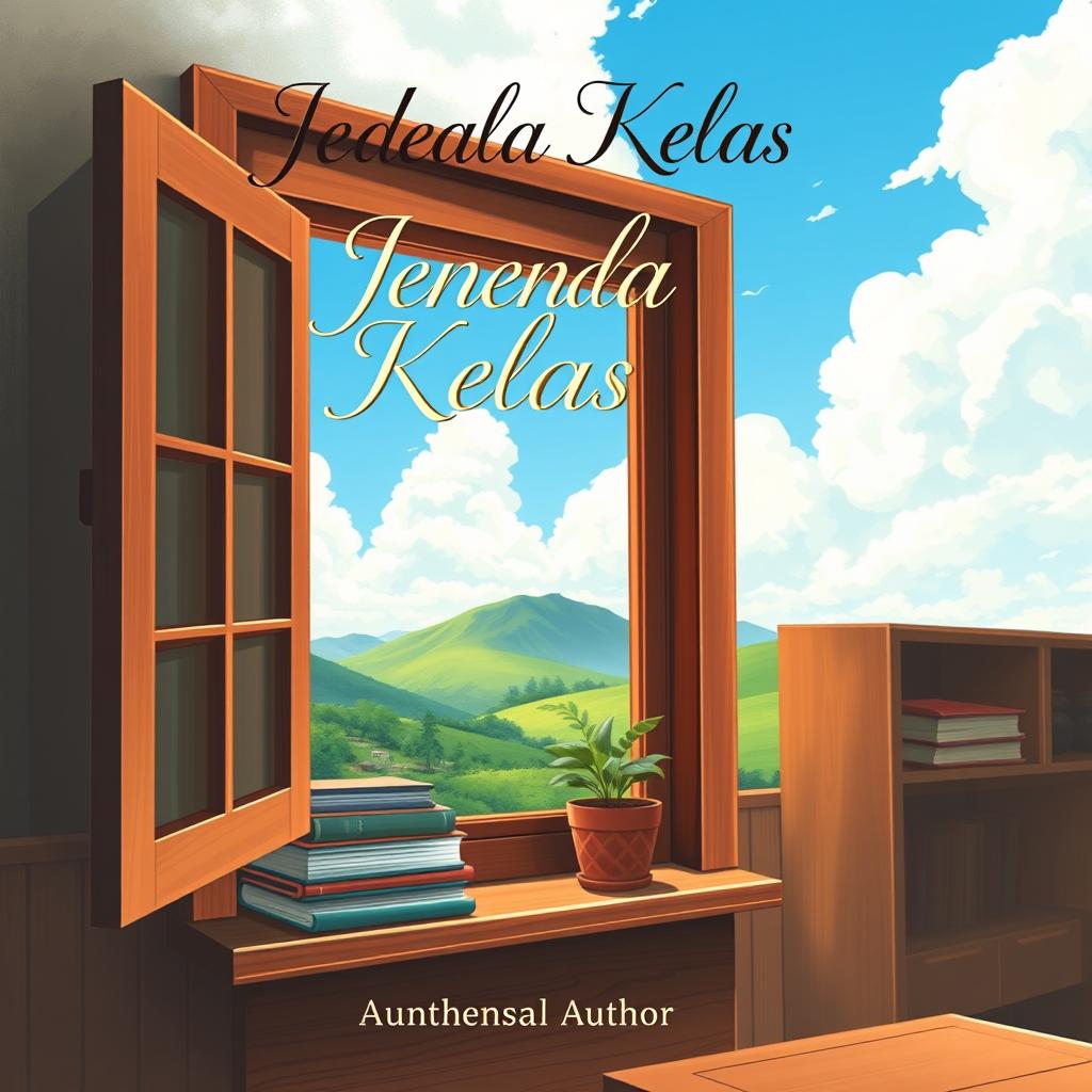 A captivating book cover for a novel titled 'Jendela Kelas'