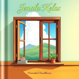 A captivating book cover for a novel titled 'Jendela Kelas'