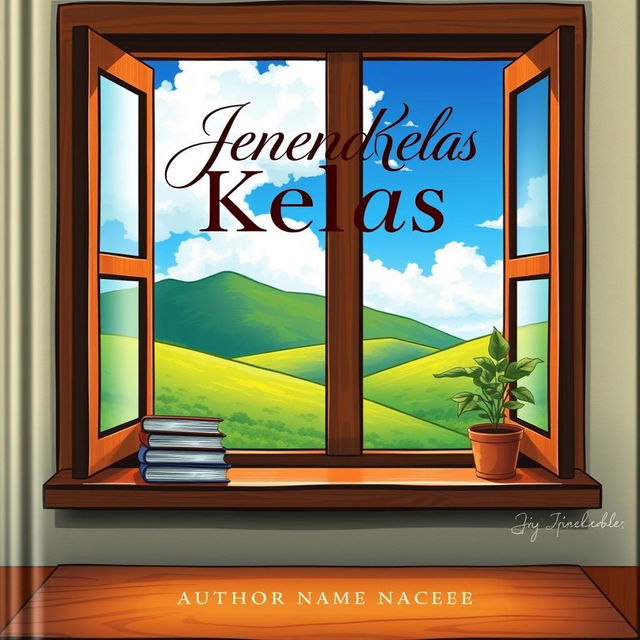 A captivating book cover for a novel titled 'Jendela Kelas'