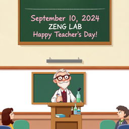 A Teacher's Day themed electronic photo album cover featuring a scene in a classroom or lecture hall