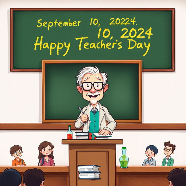 A Teacher's Day themed electronic photo album cover featuring a scene in a classroom or lecture hall