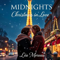 A romantic Christmas-themed book cover set in Paris