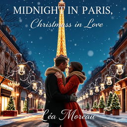 A romantic Christmas-themed book cover set in Paris