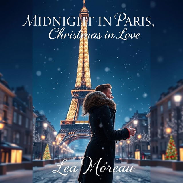 A romantic Christmas-themed book cover set in Paris