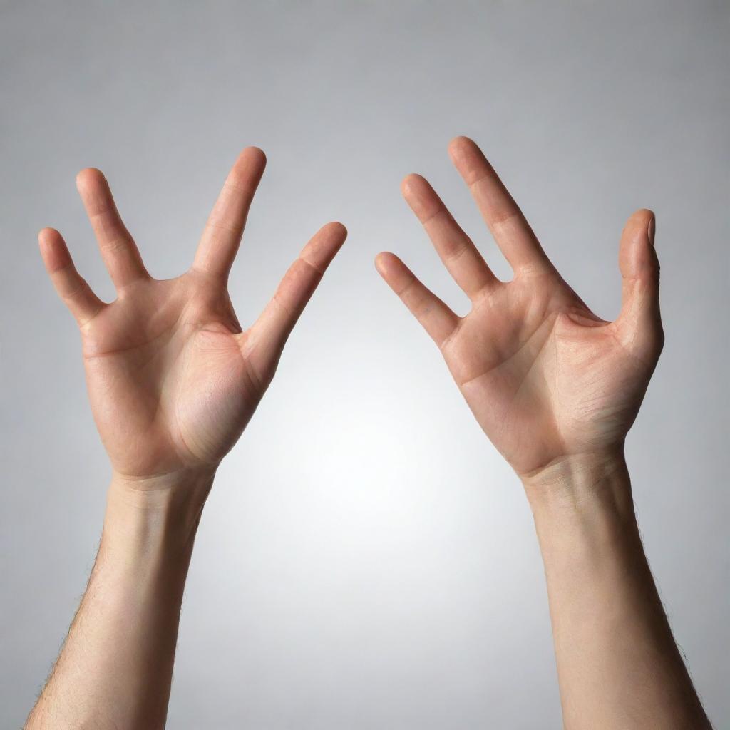 Hands visualizing the two-factor theory, one hand open representing satisfaction and another hand closed symbolizing dissatisfaction.