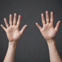 Hands visualizing the two-factor theory, one hand open representing satisfaction and another hand closed symbolizing dissatisfaction.