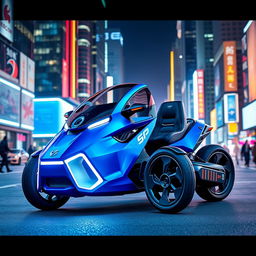 A futuristic three-wheeled motor vehicle designed for urban environments, showcasing sleek and aerodynamic features