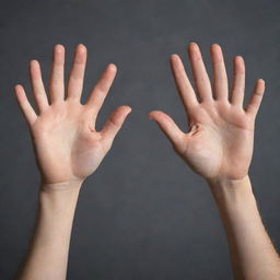 Hands visualizing the two-factor theory, one hand open representing satisfaction and another hand closed symbolizing dissatisfaction.