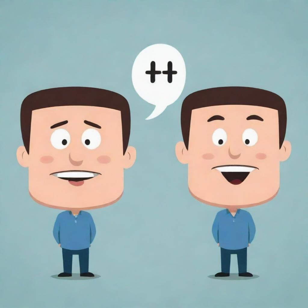 Cartoon depiction of the two-factor theory with two characters, one representing satisfaction with a smile and another displaying dissatisfaction with a frown.