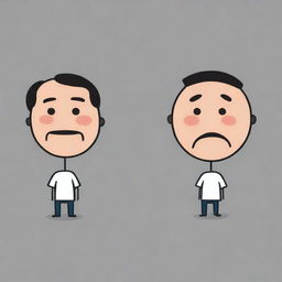 Cartoon depiction of the two-factor theory with two characters, one representing satisfaction with a smile and another displaying dissatisfaction with a frown.